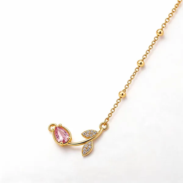 Gold_Plated_Stainless_Steel_Pink_Leaf_Pendant_Necklace_For_Women