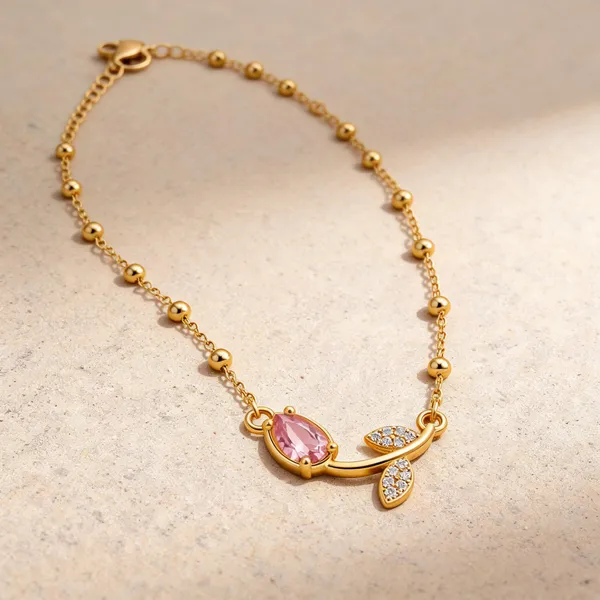 Gold_Plated_Stainless_Steel_Pink_Leaf_Pendant_Necklace_For_Women