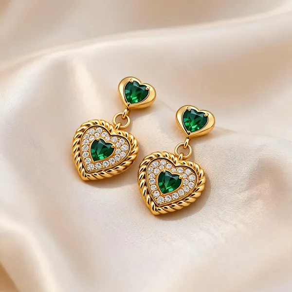 Gold_Plated_Stainless_Steel_Green_Crystal_Heart_Drop_Earrings_For_Women