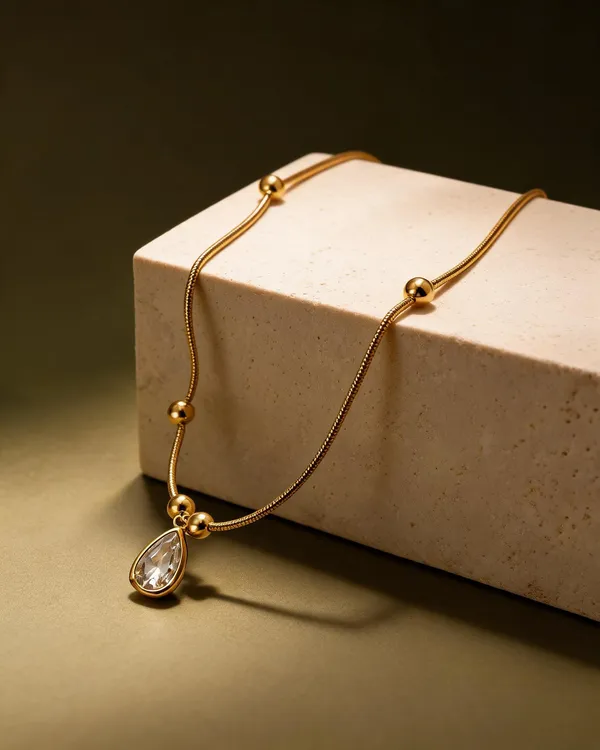 Gold_Plated_Teardrop_Stone_Pendant_Necklace_For_Women