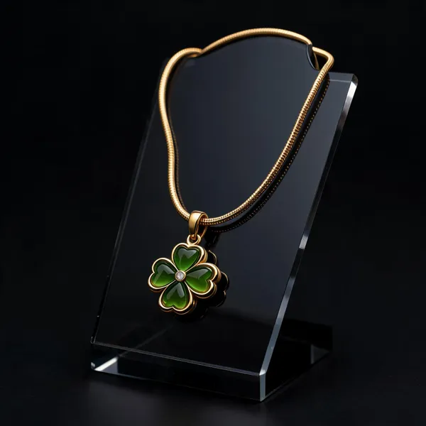 Gold_Plated_Stainless_Steel_Green_Clover_Pendant_Necklace_For_Women