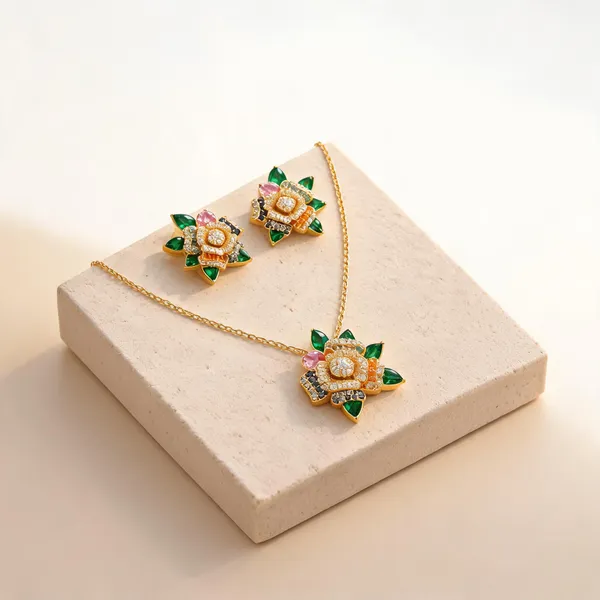 Flagged:_Gold_Plated_Stainless_Steel_Pendant_Earrings_Set_For_Women