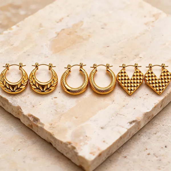 Gold_Plated_Stainless_Steel_Earrings_Set_Of_3_For_Women
