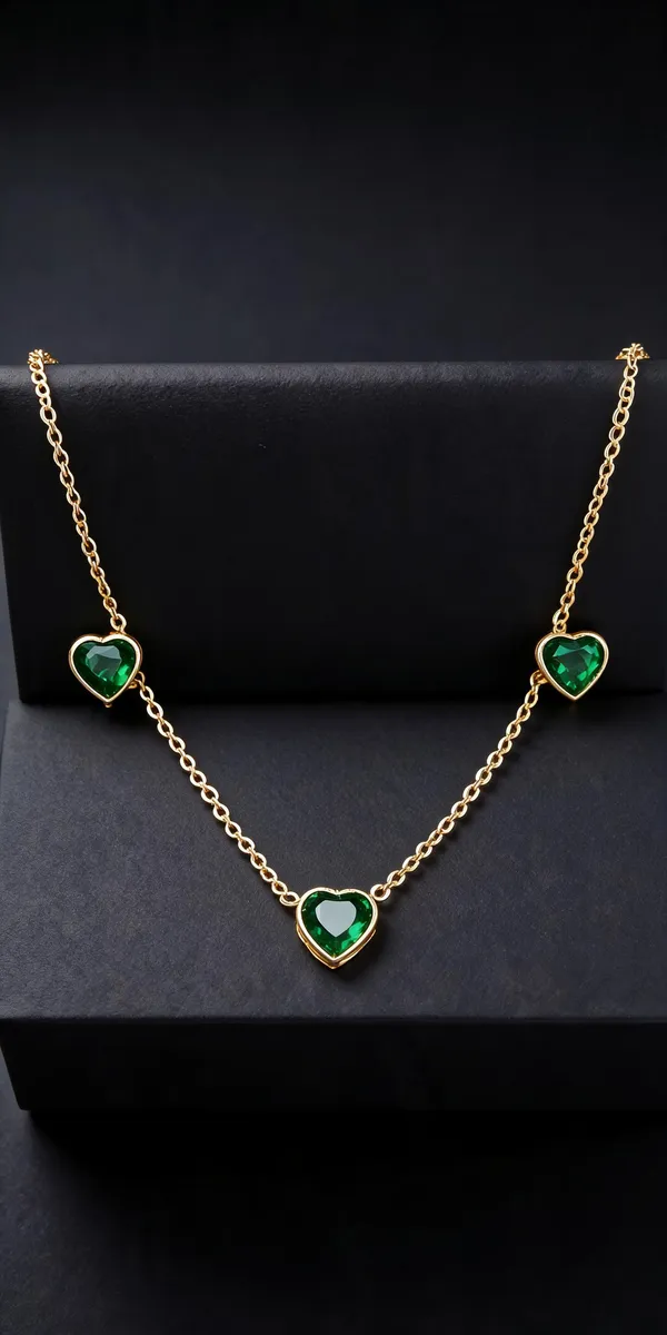 Gold_Plated_Stainless_Steel_Green_Heart_Pendant_Necklace_Earring_Set_For_Women