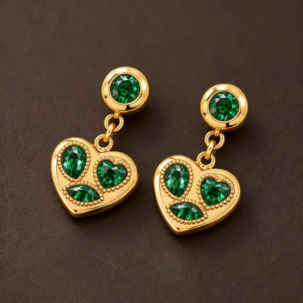 Gold_Plated_Stainless_Steel_Green_Gemstone_Heart_Drop_Earrings_For_Women