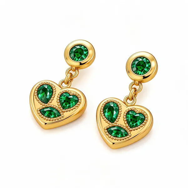 Gold_Plated_Stainless_Steel_Green_Gemstone_Heart_Drop_Earrings_For_Women