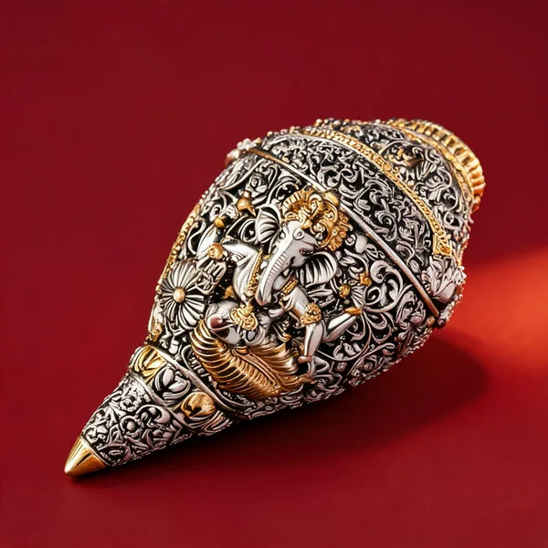 Ganesh_Shankh_Silver_Gold_Plated_3.5_Inch_Dual-Tone_Conch_Shell
