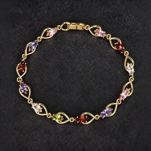 Gold_Plated_Multicolor_Stone_Leaf_Link_Bracelet_For_Women