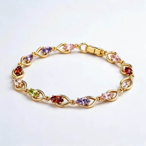Gold_Plated_Multicolor_Stone_Leaf_Link_Bracelet_For_Women