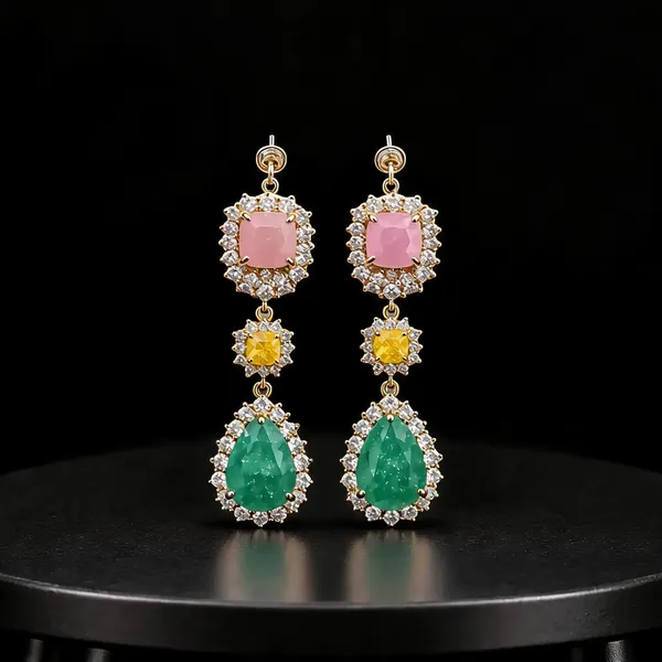 Silver_Plated_Stainless_Steel_Multicolour_Stone_Drop_Earrings_For_Women