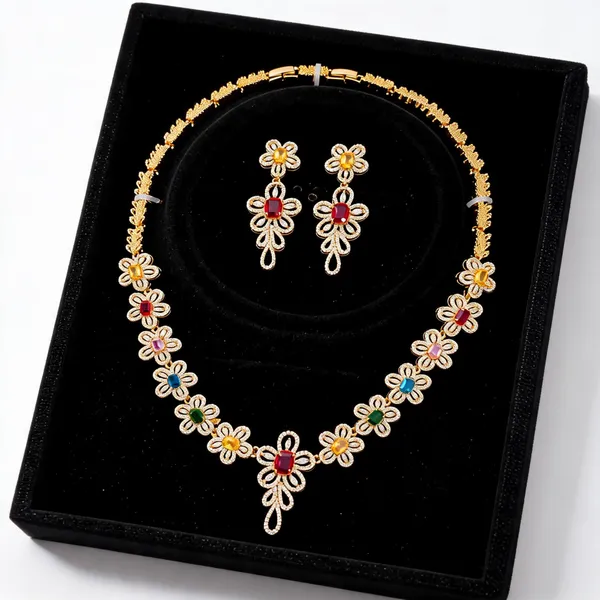 Brass_Gold_Tone_Multicolor_Floral_Necklace_And_Earrings_Set_For_Women