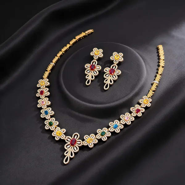 Brass_Gold_Tone_Multicolor_Floral_Necklace_And_Earrings_Set_For_Women