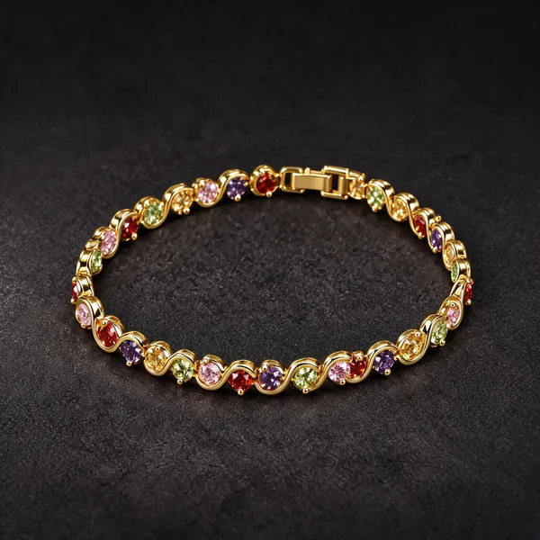 Gold_Plated_Stainless_Steel_Multicolour_Stone_Wave_Bracelet_For_Women