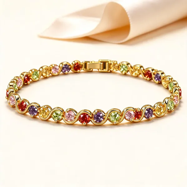 Gold_Plated_Stainless_Steel_Multicolour_Stone_Wave_Bracelet_For_Women