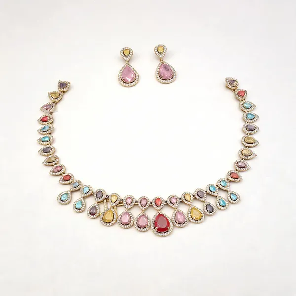 Brass_Gold_Tone_Multicolor_Stone_Teardrop_Necklace_And_Earrings_Set_For_Women