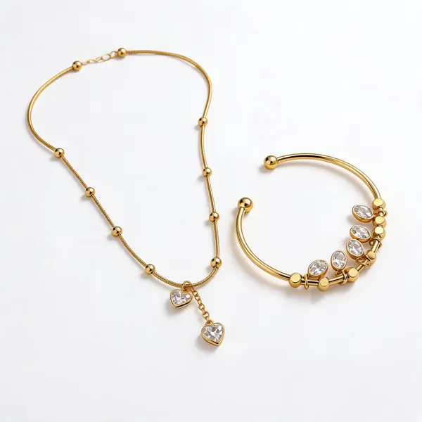 Gold_Plated_Stainless_Steel_Heart_Pendant_Necklace_Cuff_Bracelet_Set_For_Women