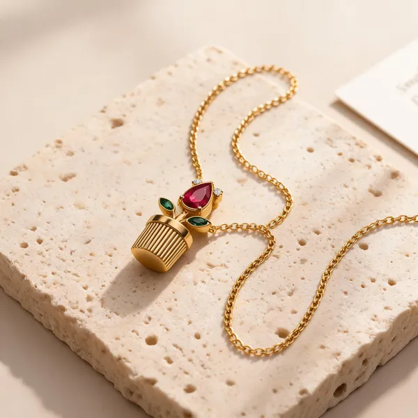 Gold_Plated_Red_Teardrop_Floral_Pendant_Necklace_For_Women