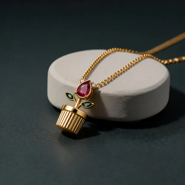 Gold_Plated_Red_Teardrop_Floral_Pendant_Necklace_For_Women