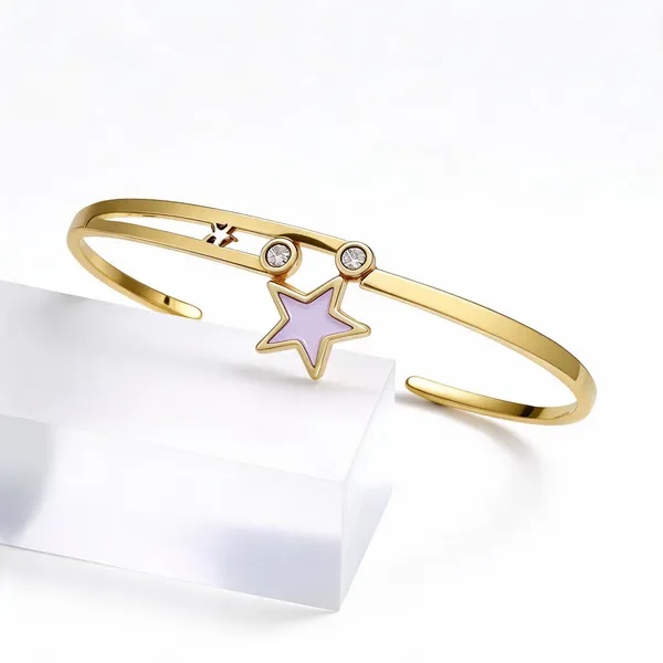 Gold_Plated_Stainless_Steel_Star_Charm_Bangle_For_Women