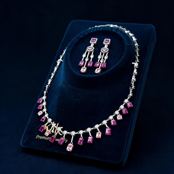 Silver_Tone_Brass_Pink_Stone_Necklace_And_Earrings_Set_For_Women