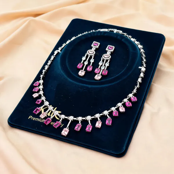 Silver_Tone_Brass_Pink_Stone_Necklace_And_Earrings_Set_For_Women