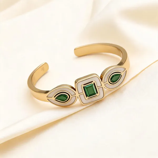 Gold_Tone_Geometric_Stone_Accent_Stainless_Steel_Cuff_Bracelets_For_Women