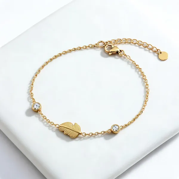 Gold_Plated_Leaf_Charm_Chain_Bracelet_For_Women
