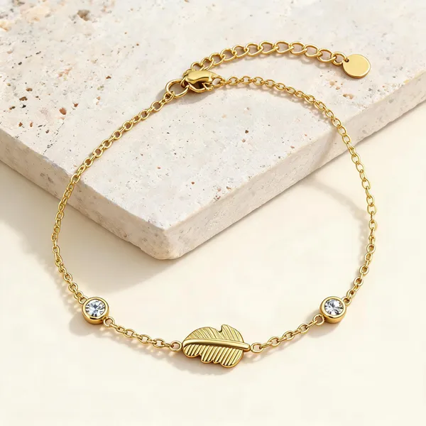 Gold_Plated_Leaf_Charm_Chain_Bracelet_For_Women