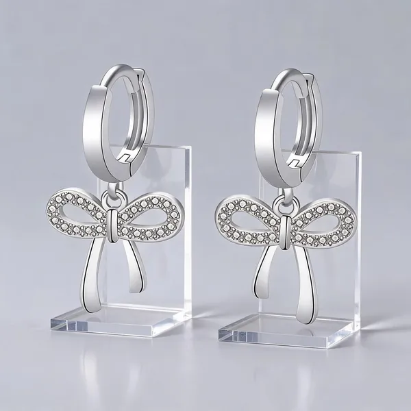 Silver_Plated_Rhinestone_Bow_Drop_Hoop_Earrings_For_Women