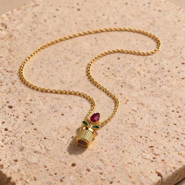 Gold_Plated_Floral_Pot_Charm_Pendant_Necklace_For_Women