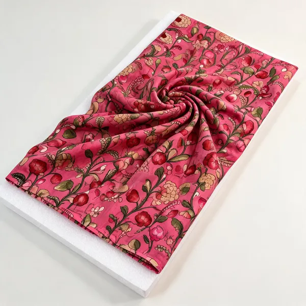 Pink_Pen_Kalamkari_Silk_Floral_Natural_Colour_Fabric