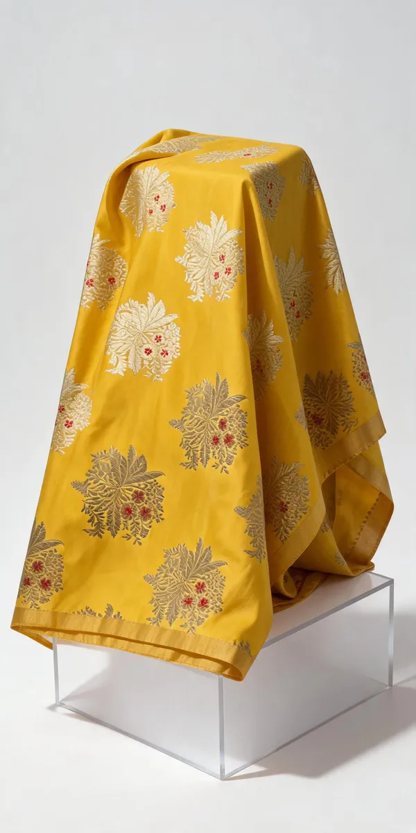 Yellow_Floral_Motif_Banarasi_Katan_Silk_Fabric