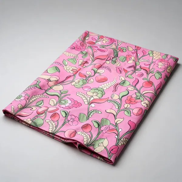 Pink_Pen_Kalamkari_Silk_Floral_Natural_Colour_Fabric