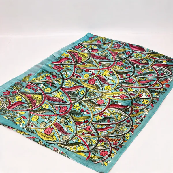 Teal_Pen_Kalamkari_Silk_Fabric