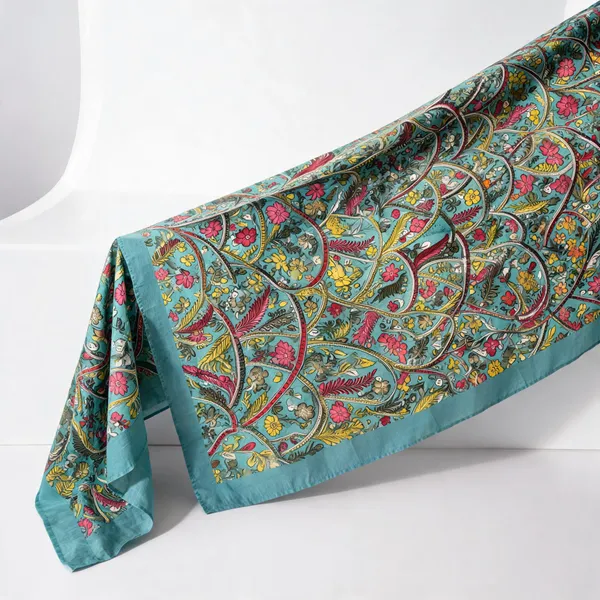 Teal_Pen_Kalamkari_Silk_Fabric