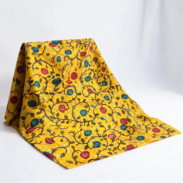 Yellow_Pen_Kalamkari_Silk_Floral_Fabric