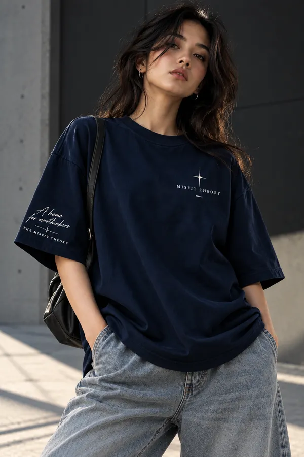 Quiet_Star_Unisex_Oversized_Logo_T-Shirt_–_Navy_Blue