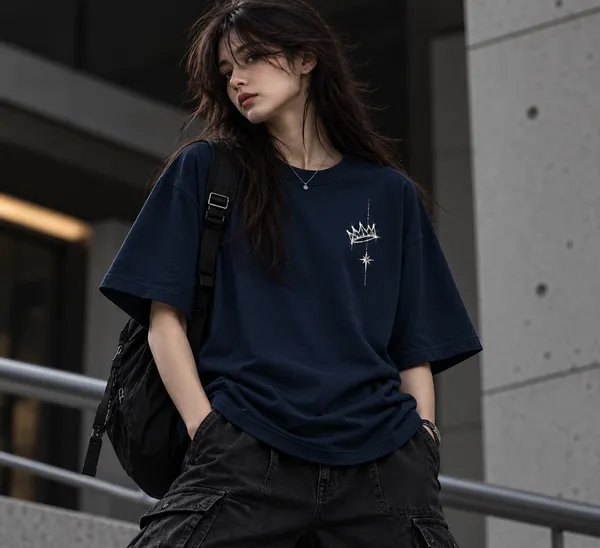 Worth_Liking_Oversized_Graphic_T-Shirt_for_Women_–_Navy_Blue