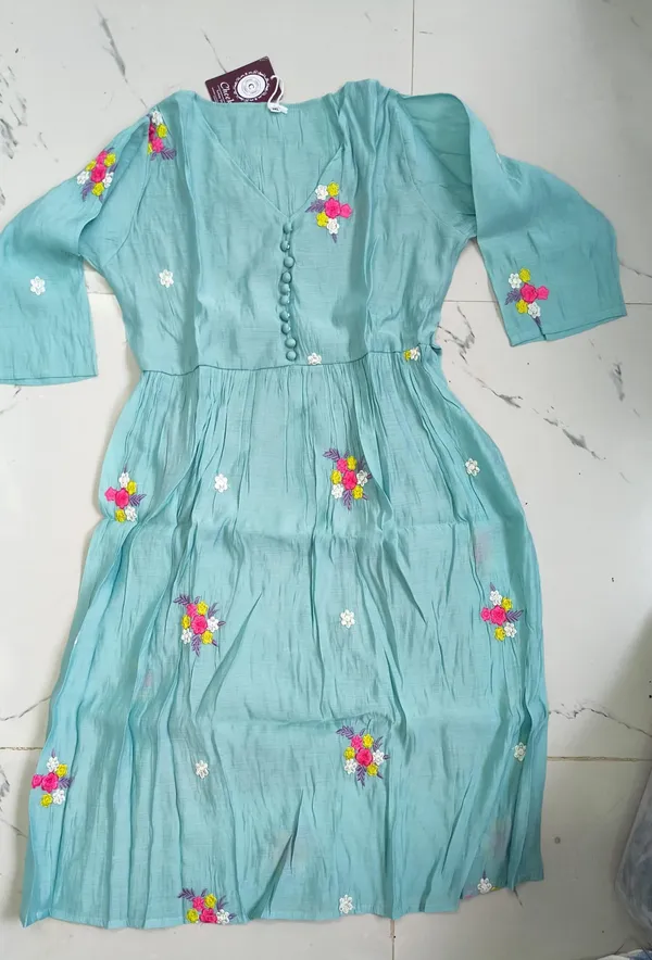 Aqua_Silk_Polyester_Floral_Embroidered_Flared_Dress_For_Women