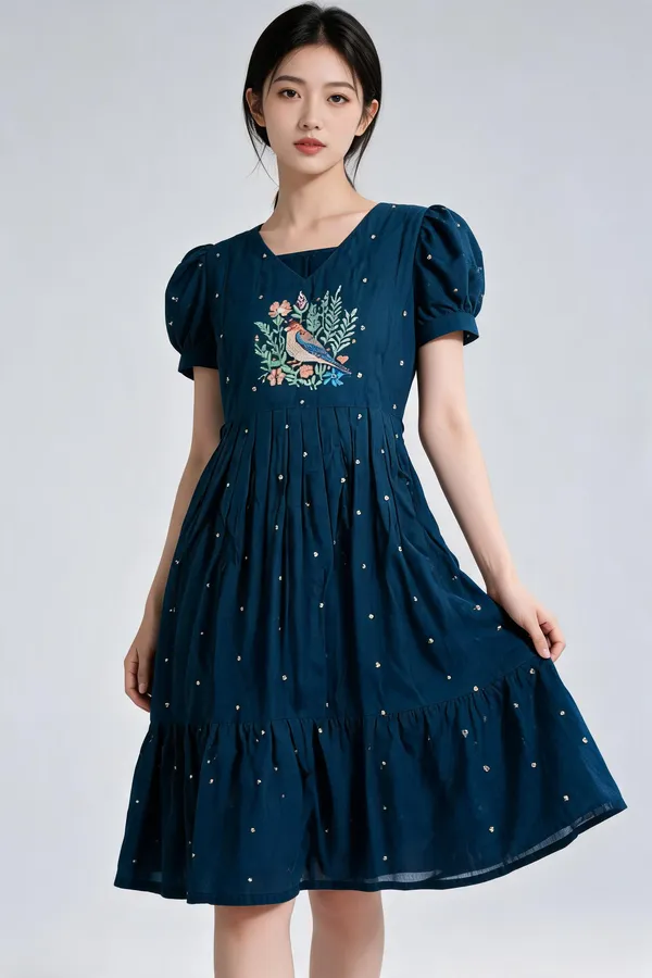 Navy_Blue_Silk_Embroidered_Fit_And_Flare_Dress_For_Women