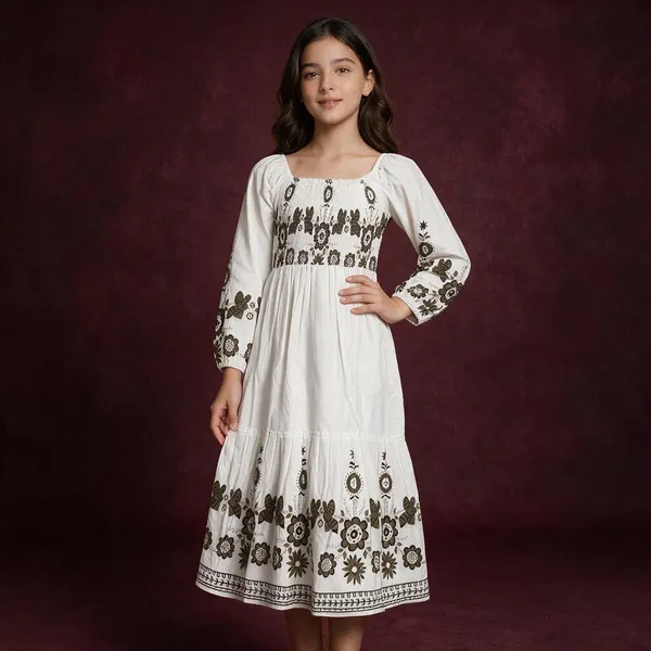 White_Georgette_Floral_Print_Full_Sleeve_Dress_For_Women