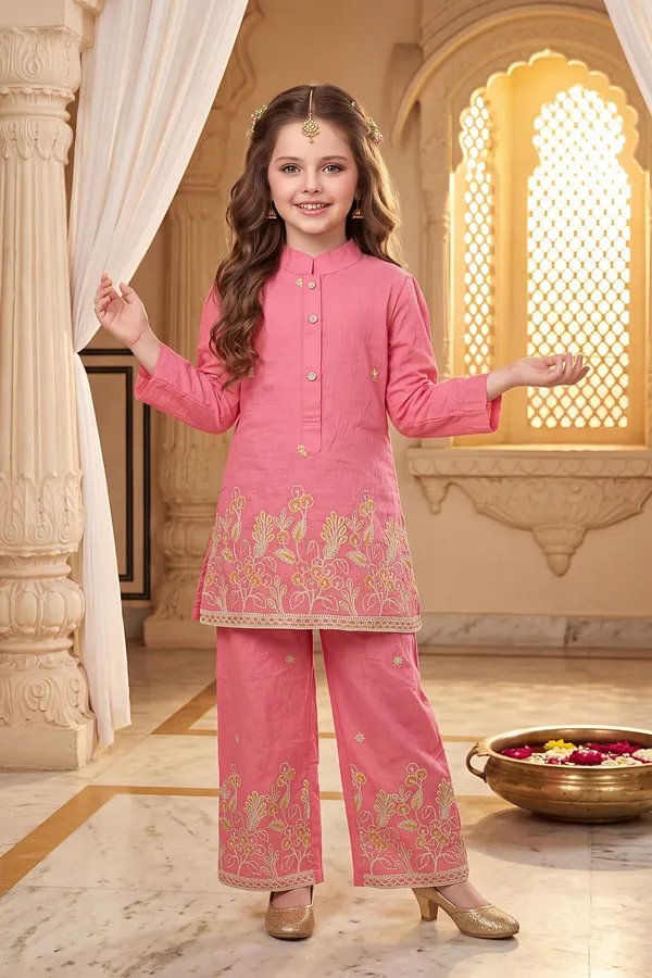 Pink_Cotton_Embroidered_Kurta_Palazzo_Set_For_Girls