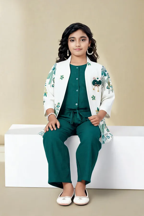 Teal_Georgette_Sleeveless_Jumpsuit_And_Shrug_Set_For_Girls