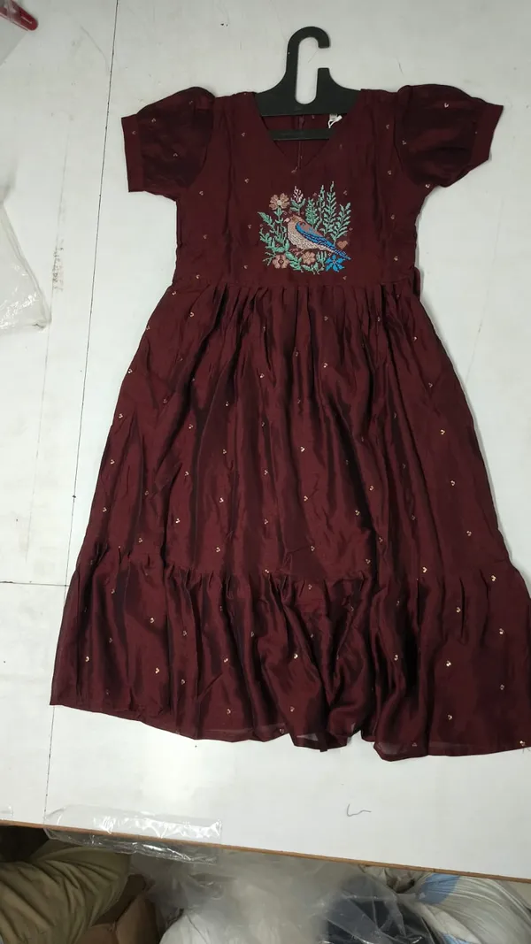 Maroon_Silk_Embroidered_Frock_Dress_For_Women