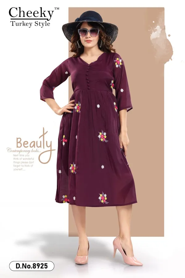 Maroon_Chiffon_Floral_Print_A-Line_Dress_For_Women