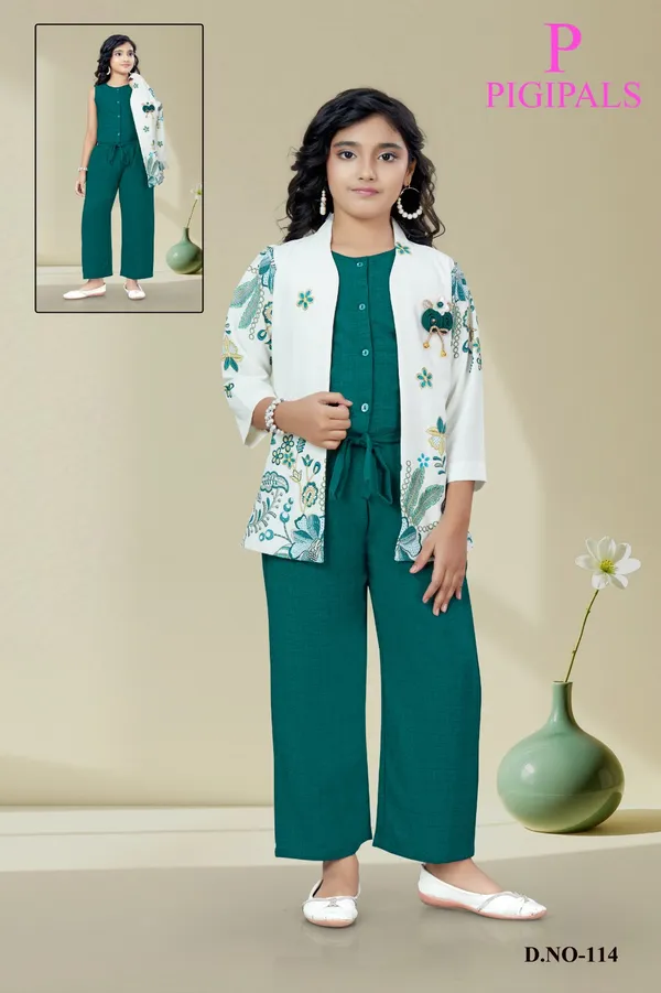 Teal_Georgette_Sleeveless_Jumpsuit_And_Shrug_Set_For_Girls