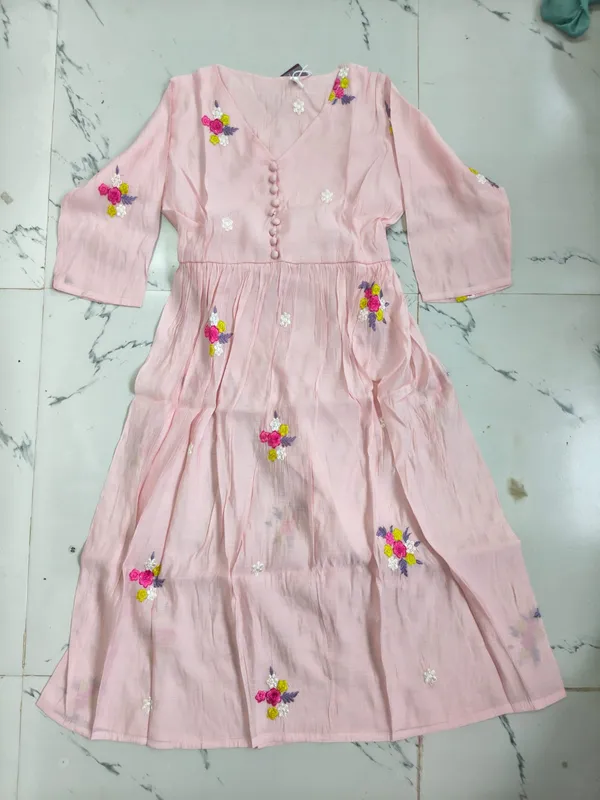 Pink_Silk_Polyester_Floral_Embroidered_Flared_Dress_For_Women
