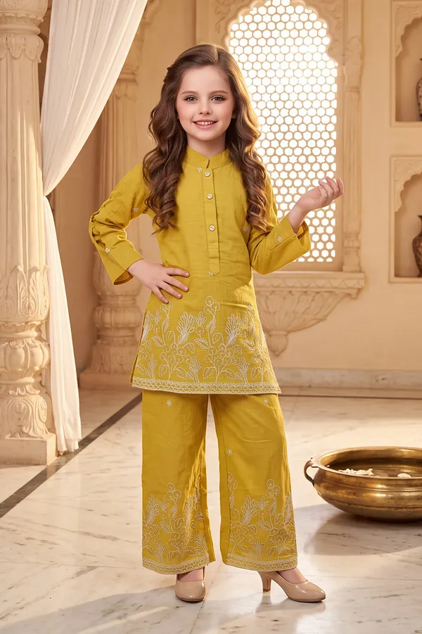 Mustard_Cotton_Ethnic_Kurta_Palazzo_Set_For_Girls