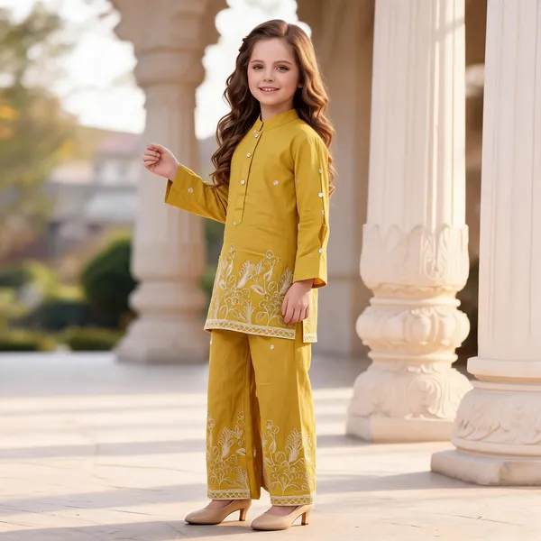 Mustard_Cotton_Ethnic_Kurta_Palazzo_Set_For_Girls