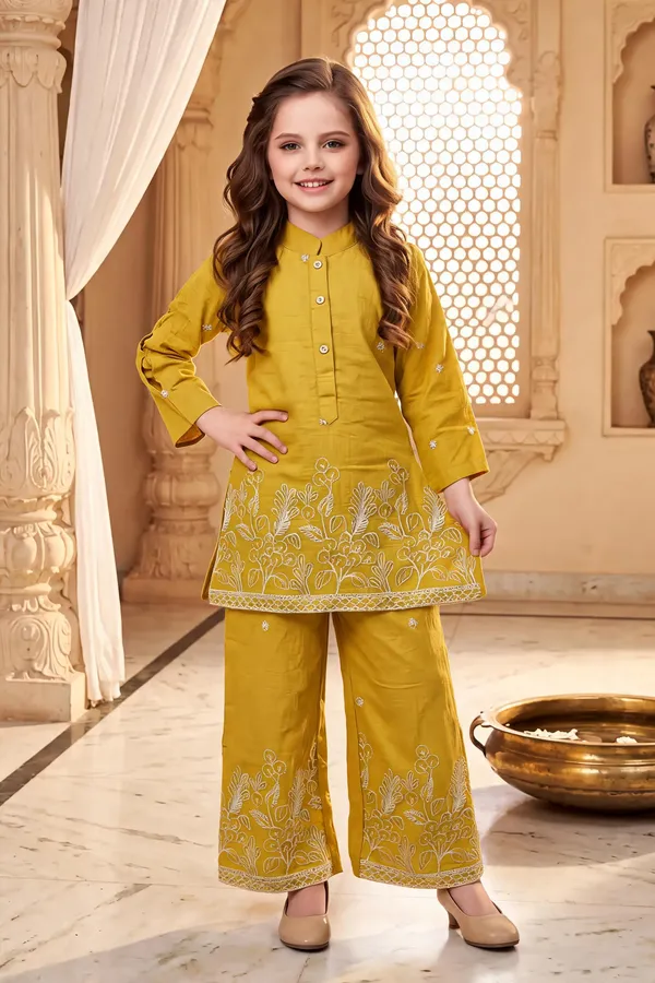 Mustard_Cotton_Ethnic_Kurta_Palazzo_Set_For_Girls